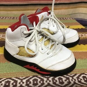 Nike Air Jordan 5 Retro Fire Red White Toddler Size 6C Shoes 440890-102